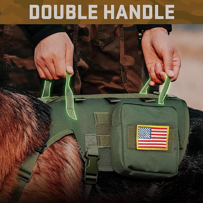 Forestpaw Dog Harness Medium Sized,Tactical Dog Harness with Handle,No Pull Military Style Service Dog Vest with Pockets Adjustable for Medium Large Dogs,Green,Chest 19.5-41.5"