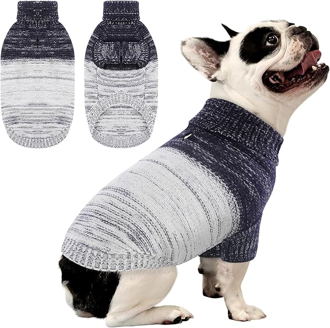 Queenmore Small Dog Sweater, Knitted Pullover Puppy Sweater,Cold Winter Pet Sweaters for Dog Girls Boys, Soft Turtleneck Knit Sweater with Leash Hole,Long Sleeves Christmas DogSweater(Blue,XS)