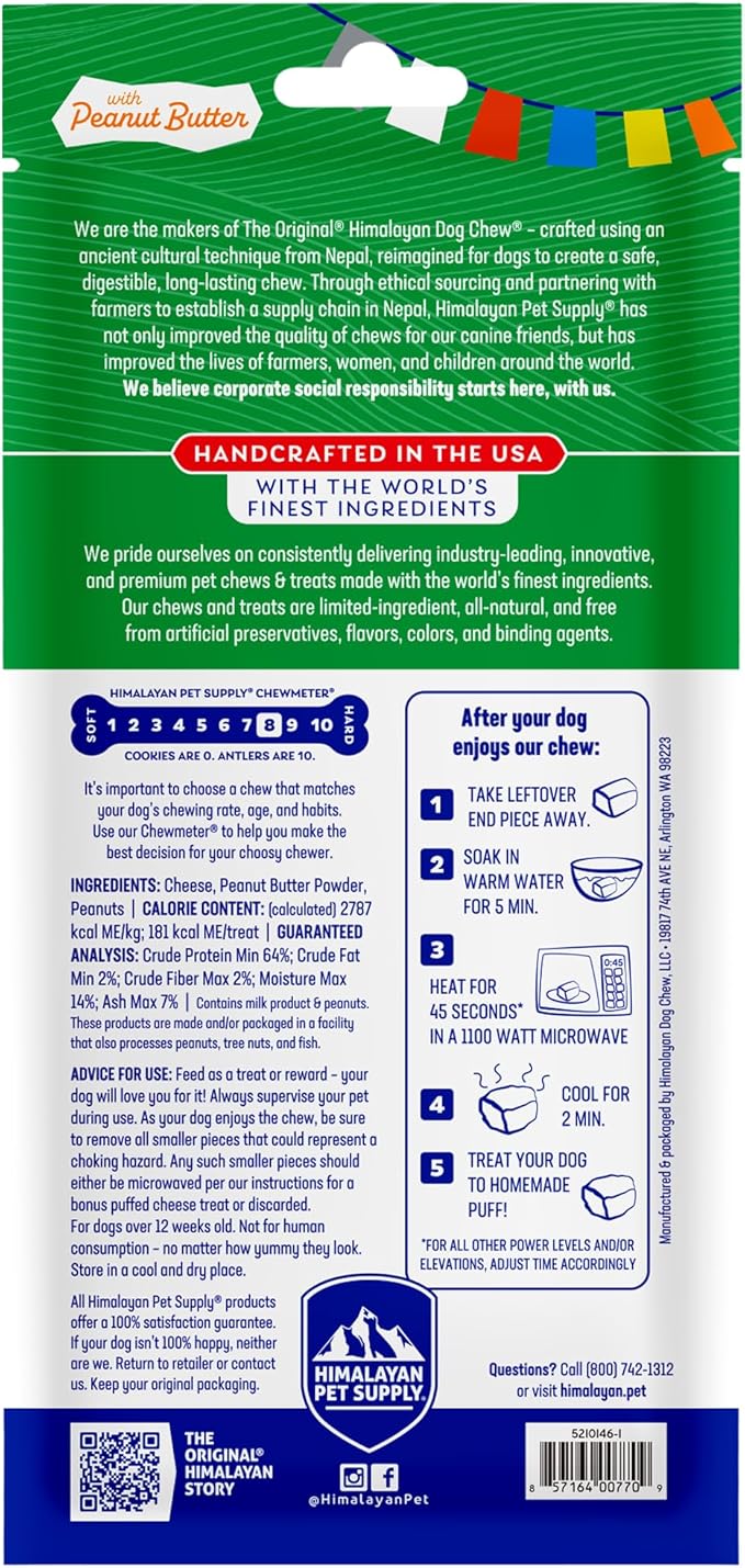 Himalayan Dog Chew Original Yak Cheese Chew, Peanut Butter, 1 Medium Stick, 2.3 oz, Gluten Free, Healthy Treats, Grain & Lactose Free 100% Natural, Long Lasting, for Dogs Under 35 lbs