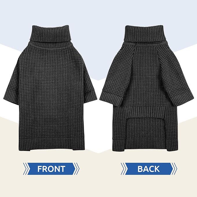 Queenmore Turtleneck Long Sleeve Knitted Sweater with Check Pattern, Fall Winter Warm Sweaters for Small to Large Dogs and Cats, Charcoal Gray