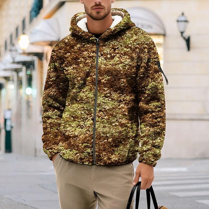Men's Camouflage Hunting Fleece Lined Hoodie Camo Jackets Zip Up Long Sleeve Casual Winter Coats Hood Outerwear