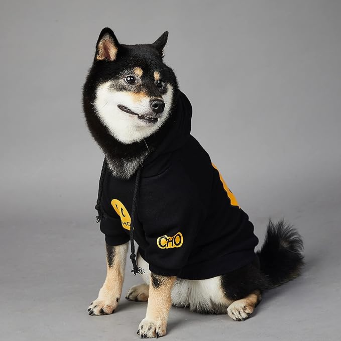 ChoChoCho Smiley Dog Hoodie Stylish Dog Clothes Smiley Face Sweater Cotton Sweatshirt Fashion Outfit for Dogs Cats Puppy Small Medium Large (XL, Black)