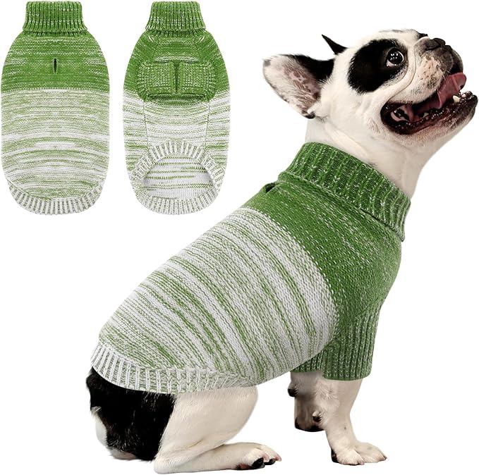 Queenmore Small Dog Sweater, Knitted Pullover Puppy Sweater,Cold Winter Pet Sweaters for Dog Girls Boys, Soft Turtleneck Knit Sweater with Leash Hole,Long Sleeves Christmas DogSweater(Green,XS)