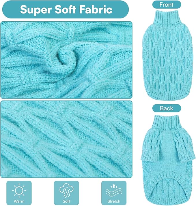 Queenmore Large Dog Sweater,Dog Sweaters for Large Dogs Male Female,Thanksgiving Fall Knit Sweater for Dogs,Turtleneck Thick DogSweaters,Knitwear Pet Clothes for Corgi,French Bulldog(Lake Blue,L)