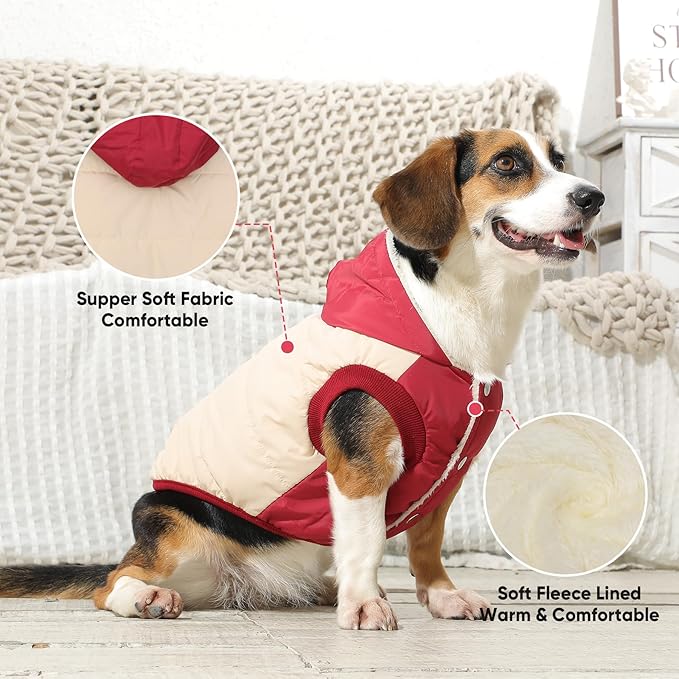 Fleece Lining Extra Warm Dog Hoodie in Winter for Small Dogs Jacket Puppy Coats with Hooded,Beige and Red M