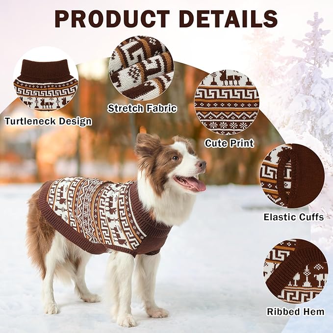 SCENEREAL Turtleneck Dog Sweater for Small Medium Large Dogs Girls Boys, Knit Pet Pullover Puppy Clothes Cold Weather Coats, Holiday Outfits Sweatshirt for Christmas, Khaki S