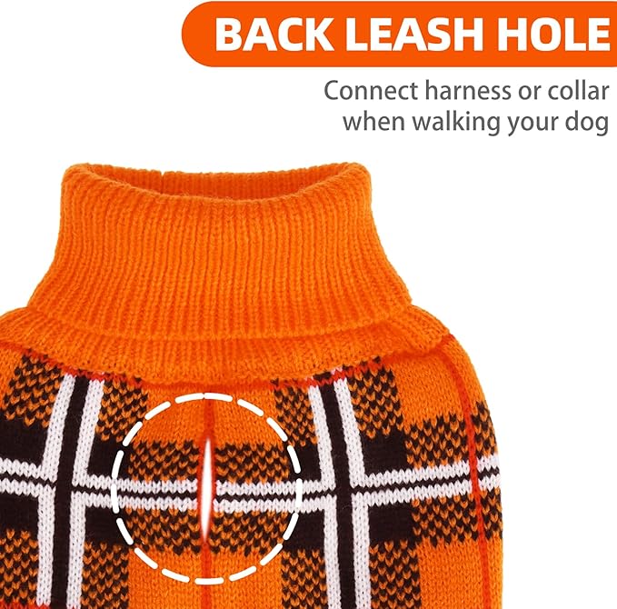 PUPTECK Dog Sweaters for Large Medium Small Dogs - Fall Classic Plaid Style Puppy Holiday Winter Coat Clothes Warm, Reddish Orange, ML