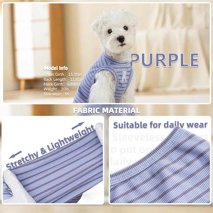 Koneseve Dog Shirt 2 Pack Breathable Sleeveless Vest, Stretchy & Soft, Purple & Vivid Green Size 6XL