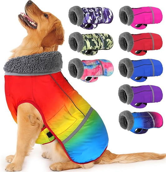 Dogcheer Warm Dog Coat, Waterproof Dog Winter Jacket Christmas Puppy Cold Weather Coats with Buckle, Reflective Adjustable Pet Snow Jacket for Small Medium Large Dogs - Gradient Red-Yellow, L