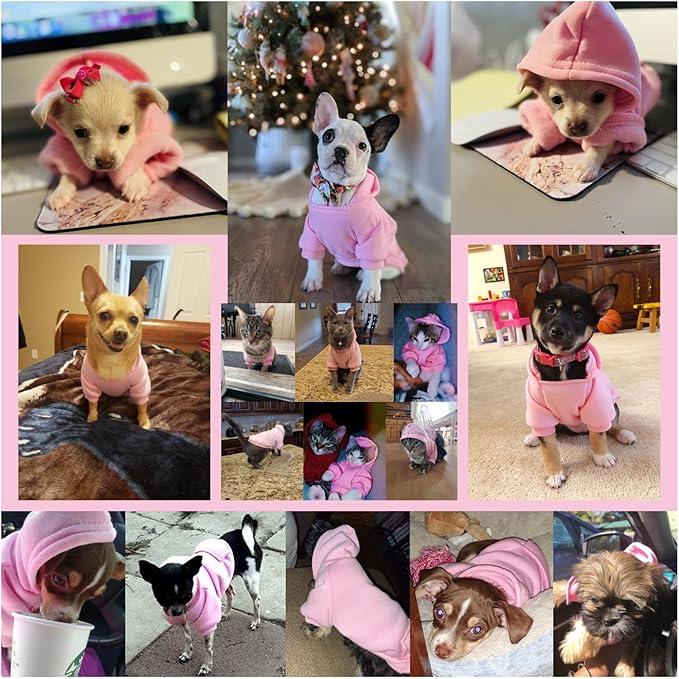 Jecikelon Winter Dog Hoodie Sweatshirts with Pockets Warm Dog Clothes for Small Dogs Chihuahua Coat Clothing Puppy Cat Custume (Pink, Small)
