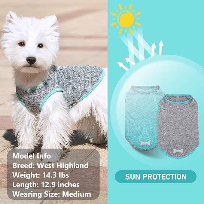 KYEESE 2 Pack Dog Shirts Quick Dry Soft Stretchy Sun Protection Pet T-Shirts with Reflective Label Tank Top Sleeveless Vest Dog Clothes for Small Medium Dogs, X-Large, Grey+Blue