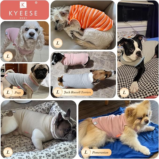 KYEESE 2Pack Dog Shirts Waffle for Small Dogs Stretchy Pet T-Shirts Lightweight Dog Tank Top Sleeveless Dogs Vest Breathable, Large, Green+Grey