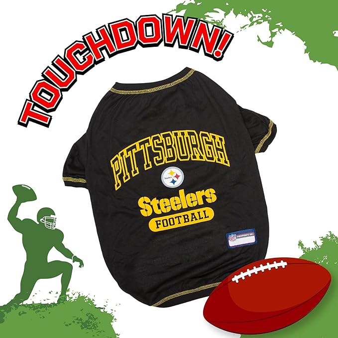 NFL Pittsburgh Steelers Dog T-shirt X-Small. - Licensed Shirt for Pets Team Colored with Team Logos- Premium Stretchable Materials for the comfort of your Dog & Cat