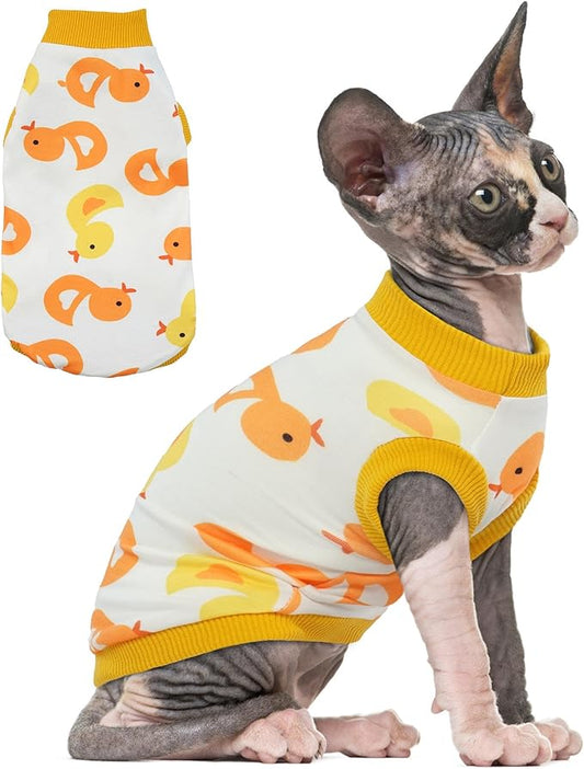 PUMYPOREITY Sphynx Cat Clothes: Stretchy Sweater, Soft Hairless Shirt, Pullover Pajamas, Turtleneck for Sphynx Cornish Rex, Devon Rex - Yellow, S