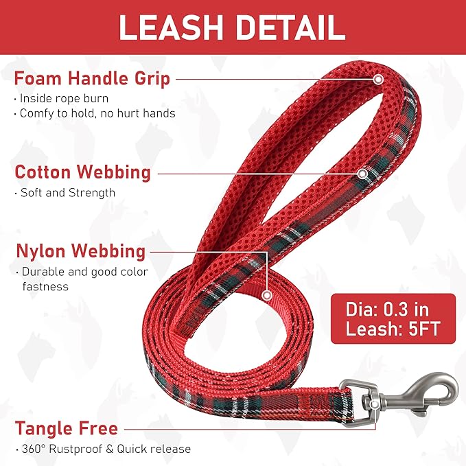 GAMUDA Small Dog Harness Collar and Leash Set, Step in No Chock No Pull Soft Mesh Adjustable Dog Vest Harnesses Plaid Reflective for Dogs Puppy Cats Kitten Rabbit (Red, XXXS)