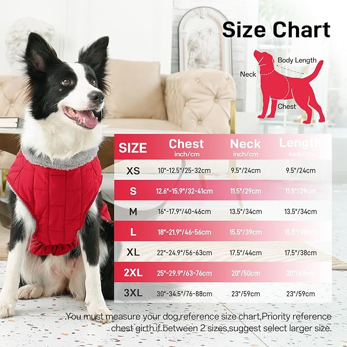 Warm Fleece Dog Coats with Durable Harness Buitl in D-Ring,Waterproof Puppy Jacket for Small Dogs,Dog Vest for Cold Winter,Red S