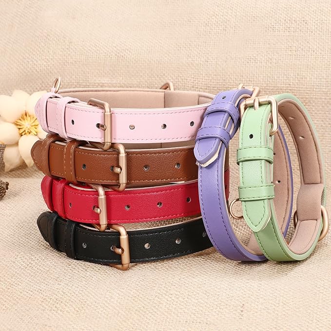 WHIPPY Leather Dog Collar for Small Medium Large Dog Adjustable Soft Breathable Leather Padded Puppy Collar with Alloy Buckle Heavy Duty Waterproof Classic Dog Pet Collar,red,XS