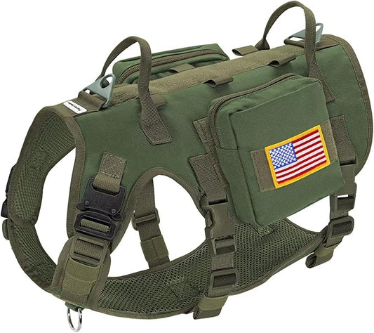 Forestpaw Dog Harness Medium Sized,Tactical Dog Harness with Handle,No Pull Military Style Service Dog Vest with Pockets Adjustable for Medium Large Dogs,Green,Chest 21.5-45"