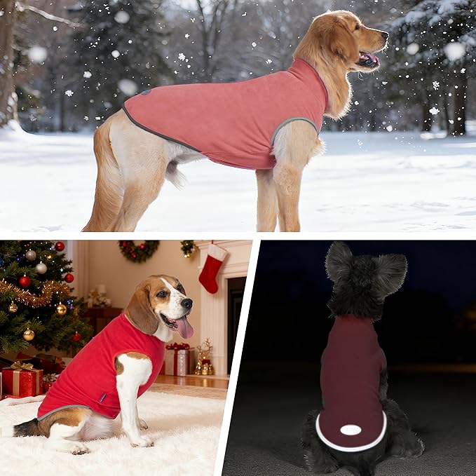cyeollo 2 Pack Medium Dog Fleece Sweater, Stretchy Sweatshirt Pullover Small Dog Vest with Reflective Stripe Pet Clothes Lightweight Pet Sweaters for Medium Dogs Size, Red & Fuschia XL