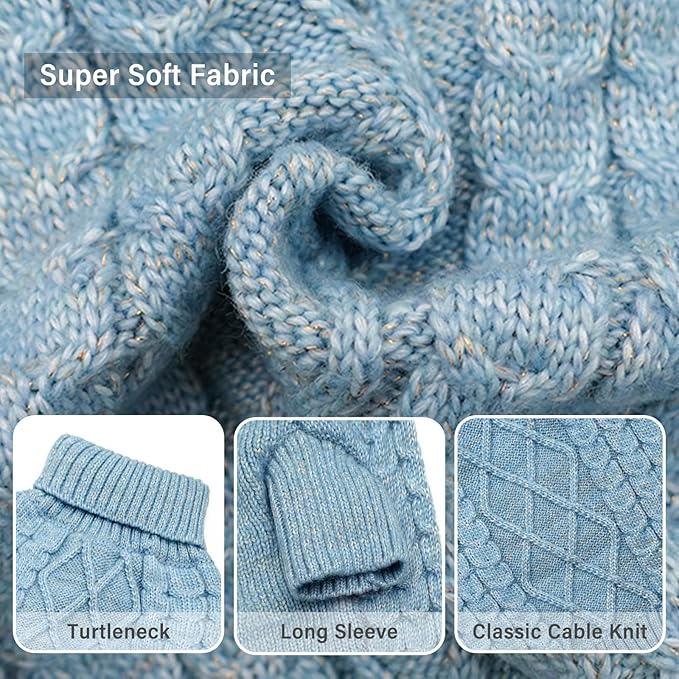 KYEESE Dog Sweater for Medium Dogs, Long Sleeve Pet Coats Soft Pets Sweater Medium Size Dog Turtleneck pet Sweater Warm Dogs Clothes for Cold Weather, Blue, XX-Large
