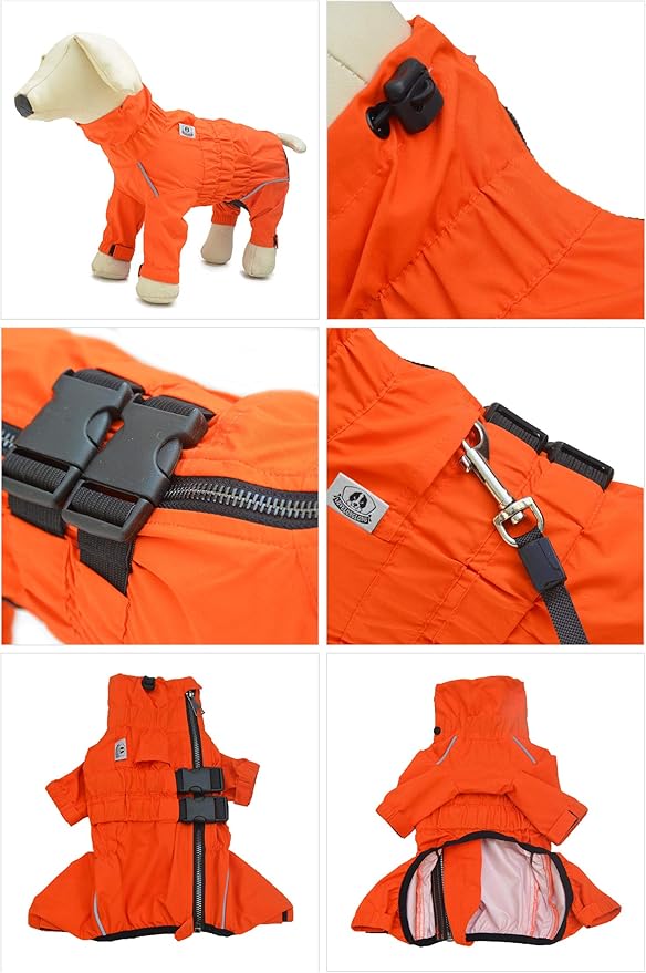 Dogs Waterproof Jacket, Lightweight Waterproof Jacket Reflective Safety Dog Raincoat Windproof Snow-Proof Dog Vest for Small Medium Large Dogs Corgis Dachshund Orange D-S