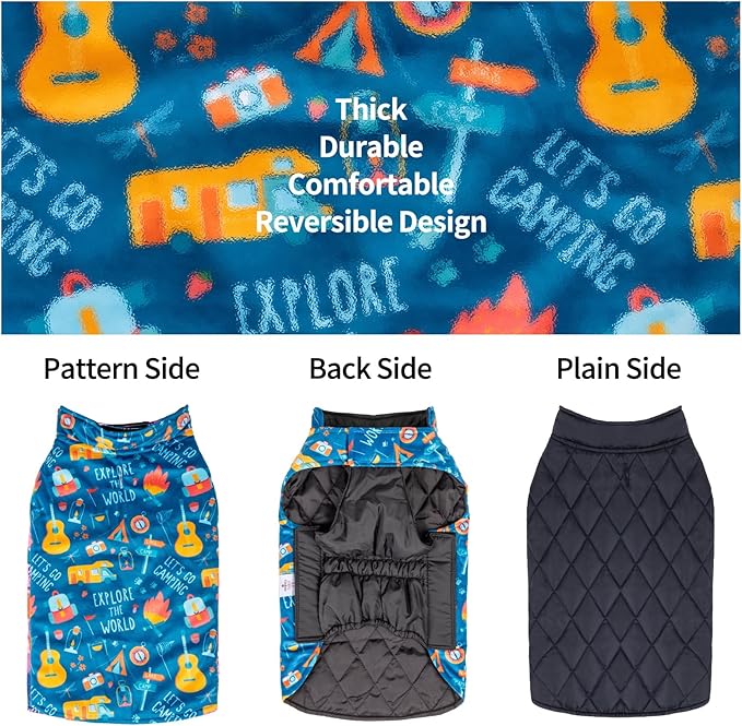 CuteBone Winter Dog Jacket - Reversible, Windproof & Waterproof, Thick Soft Coat with Leash Hole for Small, Medium & Large Dogs