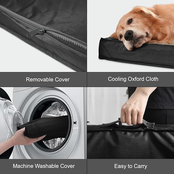 Outdoor Orthopedic Dog Bed, Waterproof Dog Bed for Large Dogs 36x27 Inch, Egg Crate Foam Pet Mat with Washable Removable Oxford Cooling Cover, Black