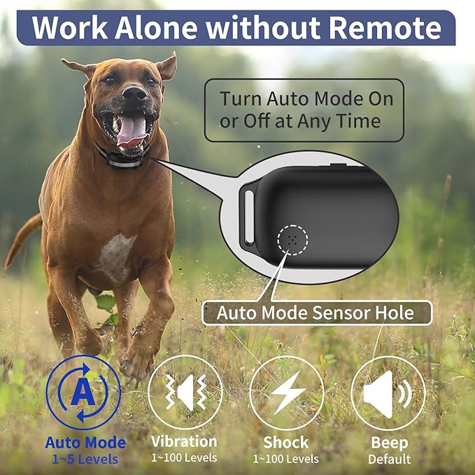 PetJoy Shock Collar for Large Dogs, Bark Collar with Remote, Bark and Training Collar 2 in 1, Auto Bark Collar - Shock, Vibration, Beep and Auto Mode (Level 1-5), Remote Range 2800 Ft