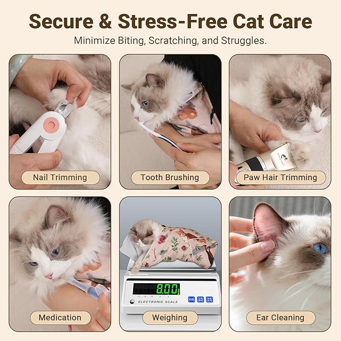 Cat Grooming Wrap Cat Wrap for Cutting Nails, 19.7" Cat Wrap for Grooming, Cat Restraint for Nail Clipping, Multifunctional Swaddle Wrap Pet Tool, Cat Burrito Wrap