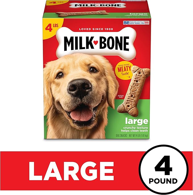Milk-Bone Original Dog Treats for Large Dogs, 4 Pound (Pack of 2), Crunchy Biscuit Helps Clean Teeth