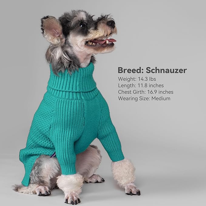 cyeollo Small Dog Sweater, Warm Stretchy Sweaters for Small Dogs Girl, Pullover Knitted Thermal Winter Big Dog Clothes with Sleeves, Turtleneck Pet Beagle Border Collie Apparel, Aqua Green L