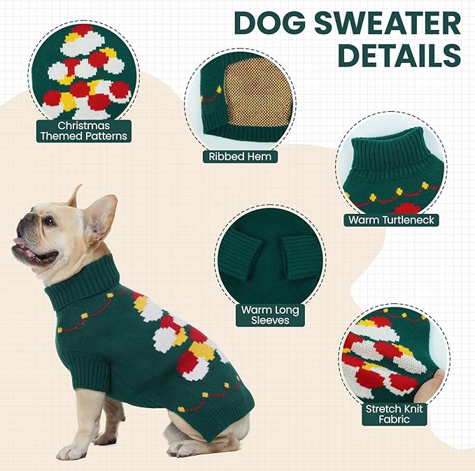 BRKURLEG Dog Sweaters, Christmas Dog Sweaters for Small Dogs Boy Girl, Warm Sweater for Cold Weather, Xmas, New Year, Pet Winter Knitted Sweatshirt Outfit for Cats, Chihuahua,Yorkie (Green, XS)