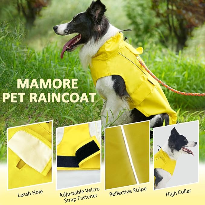 Waterproof Dog Raincoat, Adjustable Lightweight Dog Rain Jacket with Reflective Strip Leash Hole for Small Medium Large Dogs (Yellow, X-Small(4-9lb))