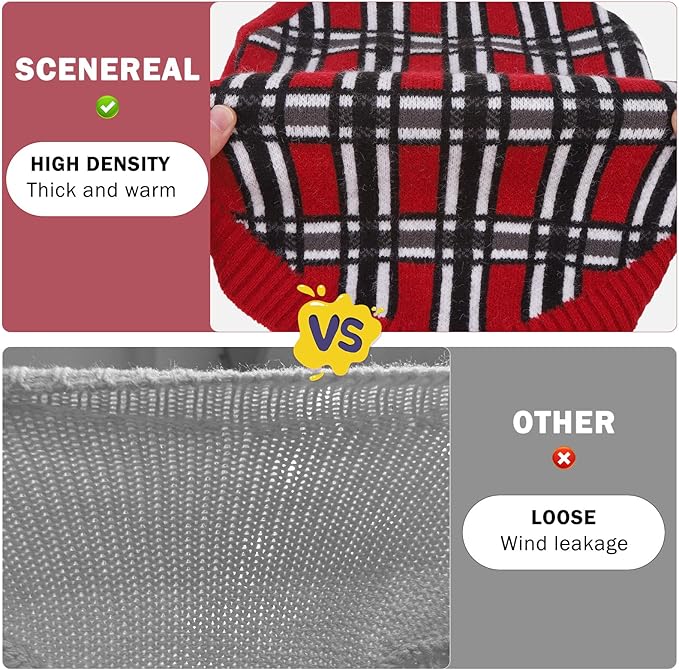 SCENEREAL Turtleneck Dog Sweater for Small Medium Large Dogs Girls Boys, Christmas Plaid Pullover Puppy Sweatershirt, Dogs Cold Weather Outfit Clothes, Ideal Gift for Pet in New Year, Red Plaid S