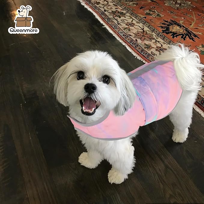 Queenmore Dog Winter Coat, Cold Weather Fleece Jacket for Dogs, Waterproof Reflective Reversible, for Small, Medium and Large Dogs (Tie-Dye, 2XL)