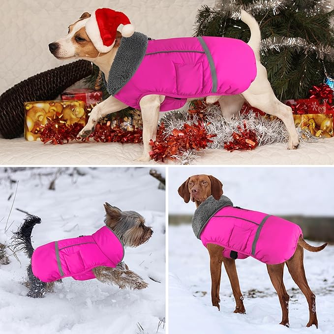 Dogcheer Warm Dog Coat, Fleece Collar Winter Dog Clothes, Reflective Pet Jacket Apparel for Cold Weather, Waterproof Windproof Puppy Snowsuit Vest for Small Medium Large Dogs X-Large