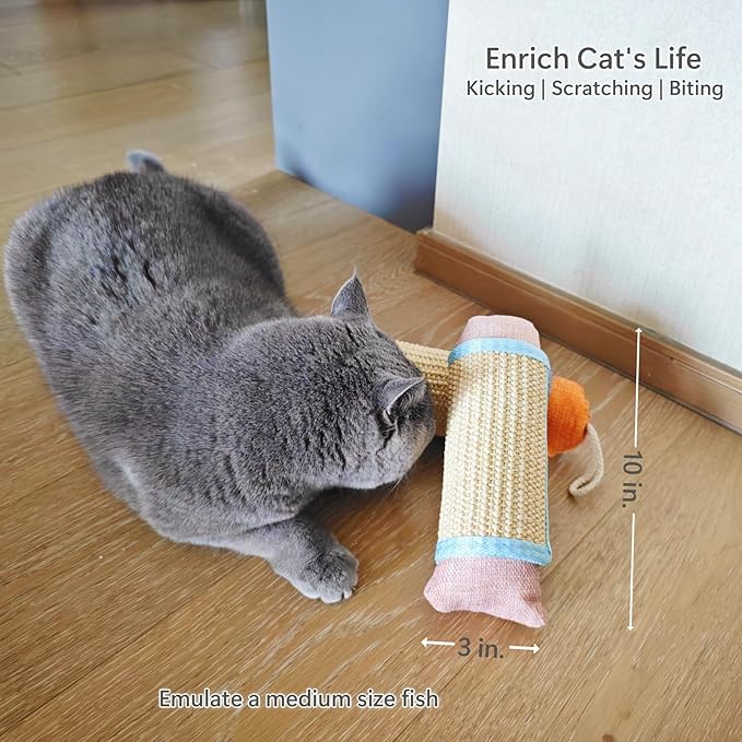 Cat Kicker Toy, 10 Inch Long Cat Scratcher Post, Natural Sisal Toy for Indoor Cats(Oranger and Silver)