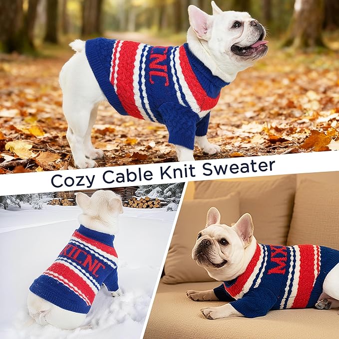 Dog Sweater for Small Medium Dogs & Cats, Classic Turtleneck Knitted Striped Pet Sweater, Warm Winter Soft Christmas Outfit for Boy & Girl Dogs, Medium