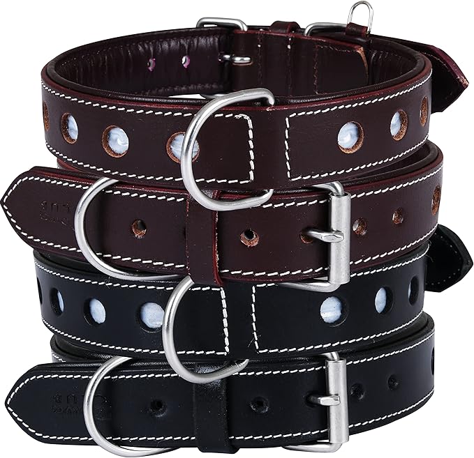 | Genuine Leather Dog Collar | Full Grain, Heavy Duty | Comfortable, Padded, Strong | Best for Pups, Small, Medium, Large & XL Breeds (Small (Fit Neck Size 11.5"-14.5"), Garnet)