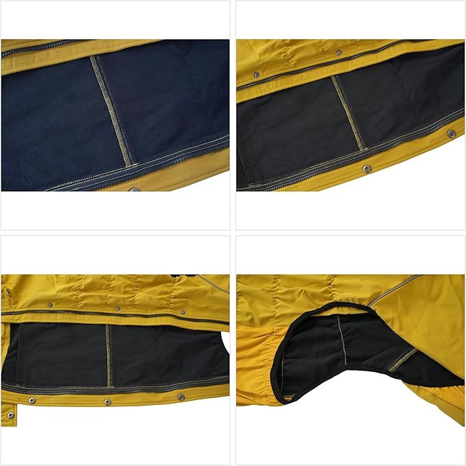 LOVELONGLONG Fleece-Lined Dog Raincoat with Removable Hood – Waterproof Winter Full Body Dog Jacket – Windproof Snowproof Cold-Weather Suit – Yellow-F 3XL