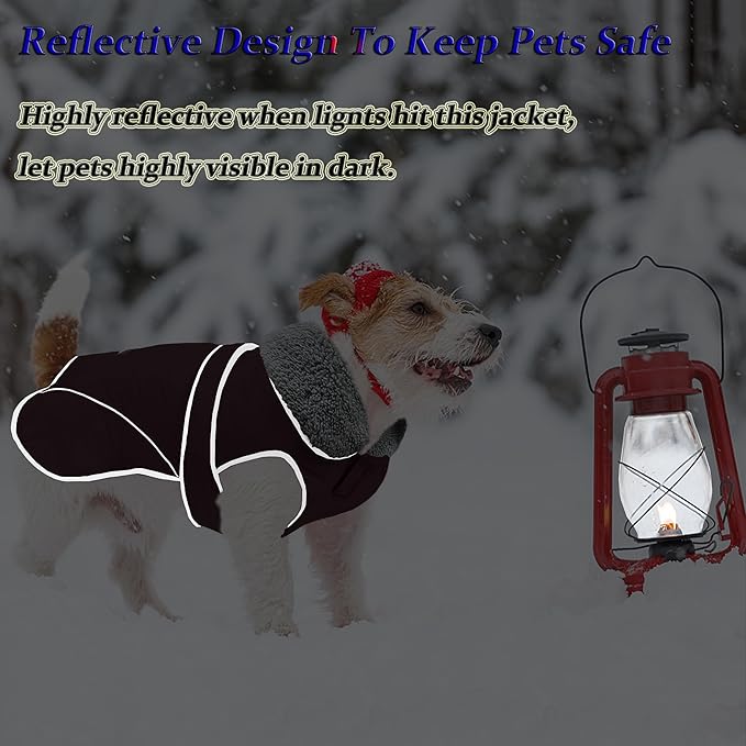 Dogcheer Dog Coat, Waterproof Dog Jacket Reflective Pet Winter Coat with Adjustable Hook & Loop, Christmas Puppy Fleece Jacket Warm Turtleneck Snowsuit for Small Medium Large Dogs - Black, M