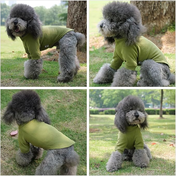 Lovelonglong Ribbed Dog T-Shirt Cotton Knitted Dog Sweaters for All Season Pet T-Shirts for Large Medium Small Dogs Olive Green XS