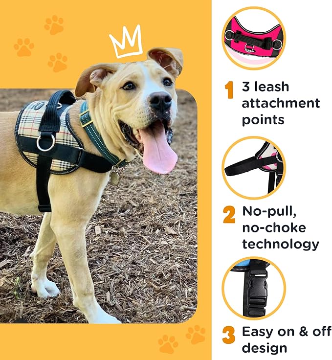 Bark Appeal Pink Hibiscus No-Pull Dog Harness for Medium to Large Sized Pets – Adjustable, Reflective Vest with 3 Leash Clips for Added Control, Easy Walks & Training – Large
