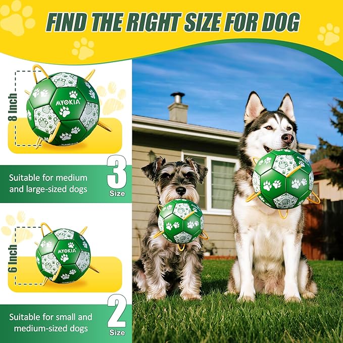 Size 3 Interactive Dog Football with Strap,Green & White, Eye-Catching Paw Design, Ideal Outdoor Training Pet Toy, Perfect Choice for Medium & Large Dogs' Playtime