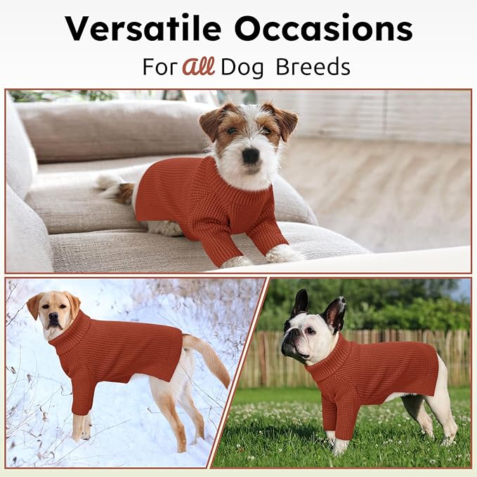 Queenmore Dog Sweaters for Small Dogs Male, Turtleneck Fall Pet Sweaters, Waffle KnitSweater for Doggie, Cat Sweater Puppy Coat, Saddle Brown XS