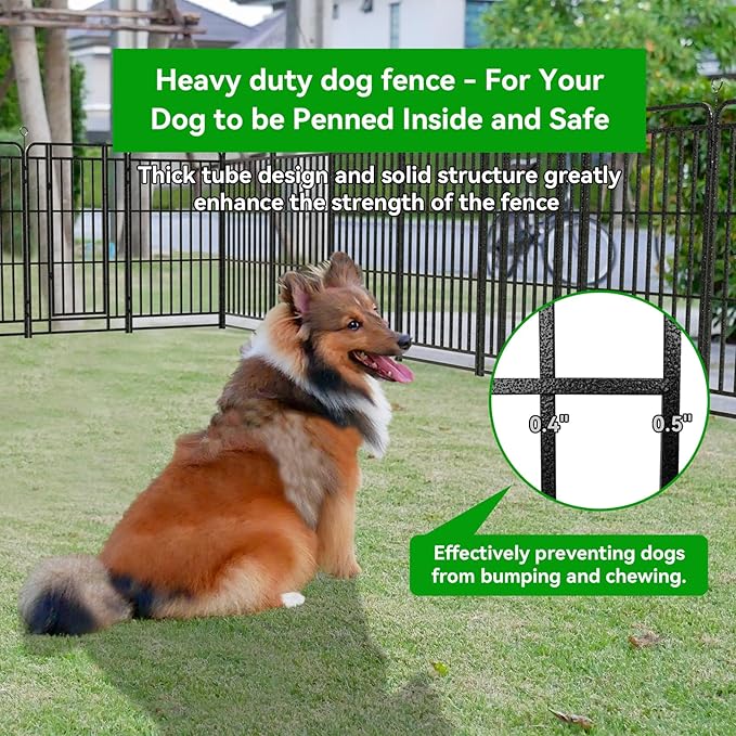 Square Steel Pipe Dog Fence Outdoor 32 Piece Panels 47" Height Anti-Rust Heavy Duty Dog Playpen with Doors Portable for Yard RV Camping, Total 71FT, 406 Sq.ft, Snowy Black