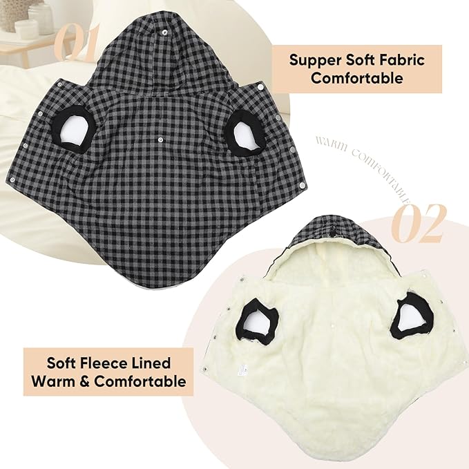 Fleece Lining Dog Hoodie for Large Dogs Extra Warm Plaid Sweater with Drawstring Hooded Coats in Winter Doggie Jacket,Black XXL