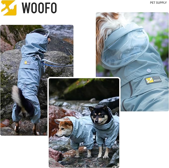 WOOFO Full-Coverage Dog Raincoat, Lightweight, Comfortable, Adjustable & Easy to Wear Dog Rain Jacket, Detachable Cap, Reflective Strip (Mint, Small)