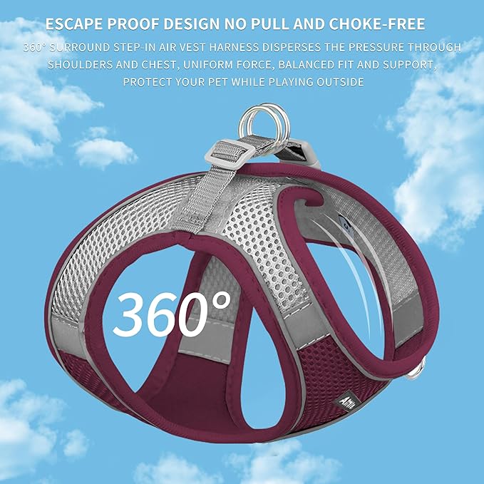 AIITLE No Pull Dog Harness and Leash Set, Step in Adjustable Dog Harness with Padded Vest for All Weather, Dog Leash with Soft Padded Handle, Easy to Put on Small and Medium Dogs Burgundy S