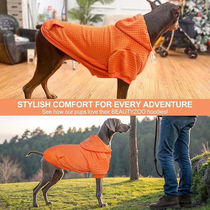 BEAUTYZOO Dog Sweaters for Large Dogs Girls Boys, Warm Winter Dog Hoodie Sweatshirt with Pocket & Leash Hole,Soft Waffle-Like Laminated Cotton Pet Clothes for Big Breeds Indoor Outdoor Cold Weather